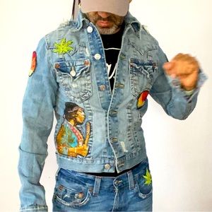 Hyper Rare true religion society club Jimi Hendrix men's denim jacket small